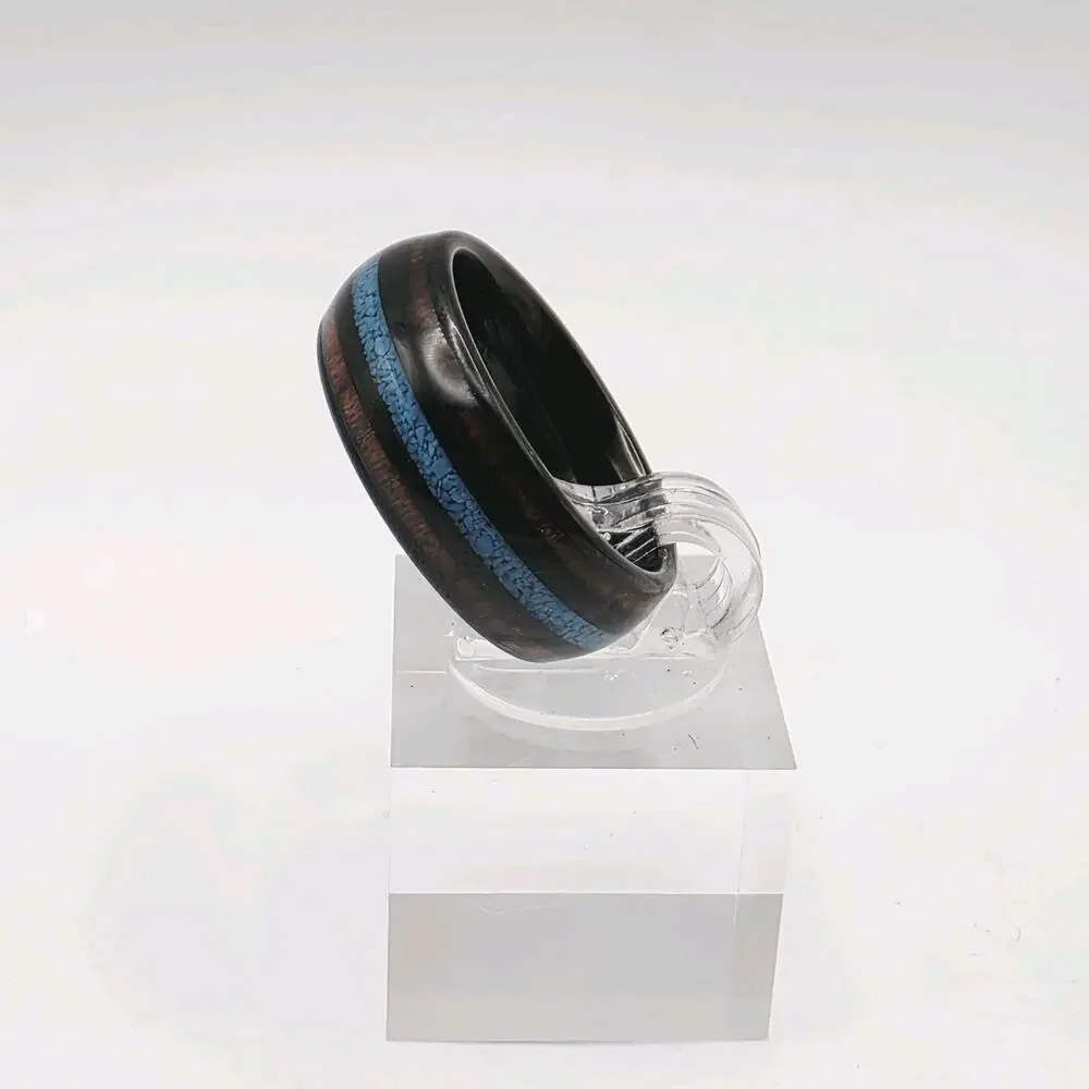 Black Tungsten Ring Men's Wood Wedding Band with Turquoise Inlay Ring Size 7.5
